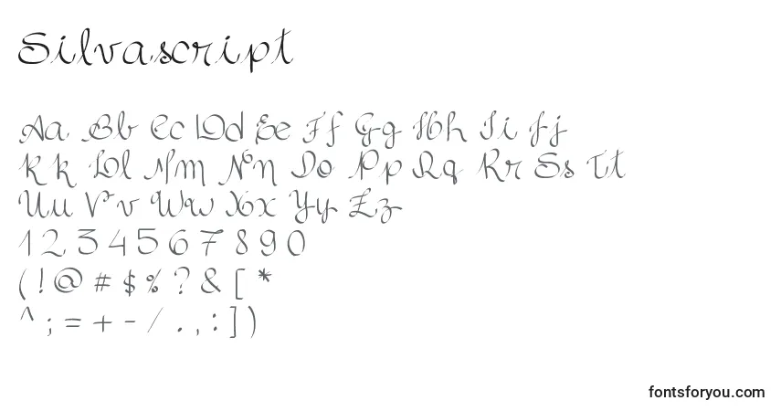 Schriftart Silvascript – Alphabet, Zahlen, spezielle Symbole