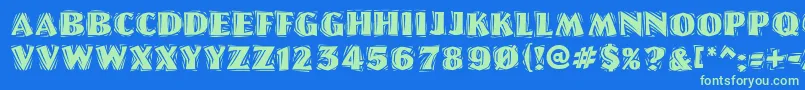 Linolettercutragged-Schriftart – Grüne Schriften auf blauem Hintergrund