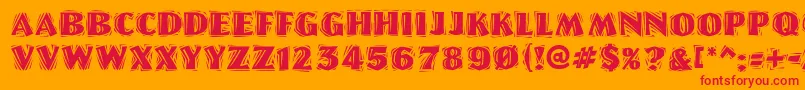 Linolettercutragged-Schriftart – Rote Schriften auf orangefarbenem Hintergrund