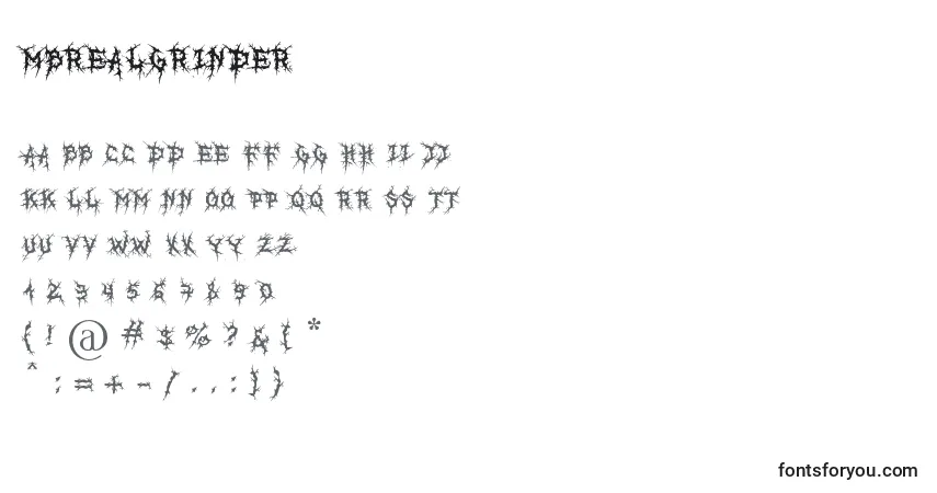 Czcionka MbRealGrinder – alfabet, cyfry, specjalne znaki