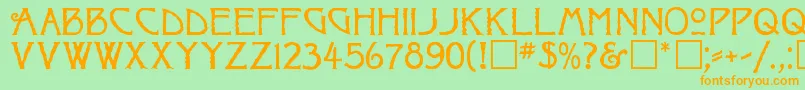 フォントRaggedRegular – オレンジの文字が緑の背景にあります。