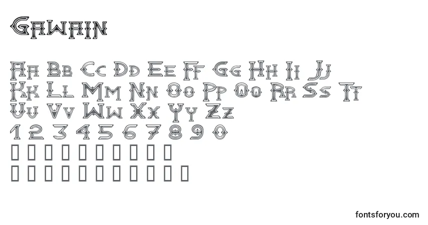 Czcionka Gawain – alfabet, cyfry, specjalne znaki