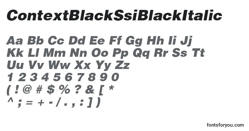 Schriftart ContextBlackSsiBlackItalic – Alphabet, Zahlen, spezielle Symbole