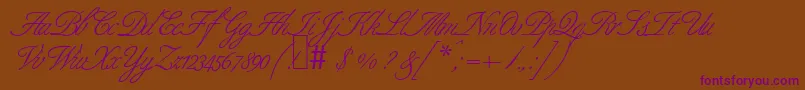 フォントB690ScriptRegular – 紫色のフォント、茶色の背景