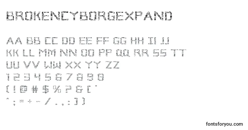 Brokencyborgexpand-fontti – aakkoset, numerot, erikoismerkit