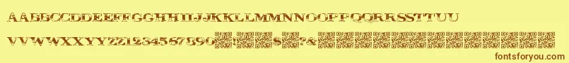 フォントMegadeal – 茶色の文字が黄色の背景にあります。