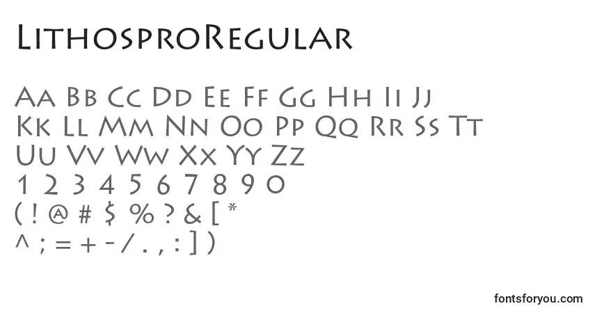 Шрифт LithosproRegular – алфавит, цифры, специальные символы