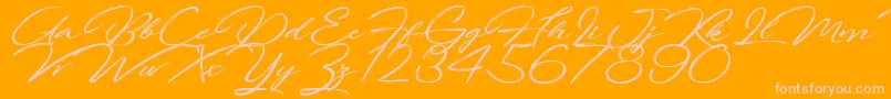 FortunatesDecember-Schriftart – Rosa Schriften auf orangefarbenem Hintergrund