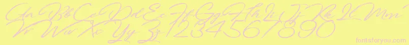 FortunatesDecember-Schriftart – Rosa Schriften auf gelbem Hintergrund