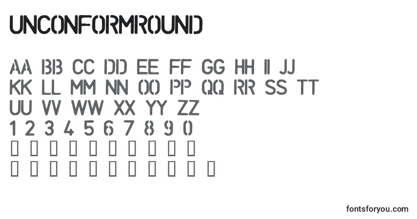 A fonte UnconformRound – alfabeto, números, caracteres especiais
