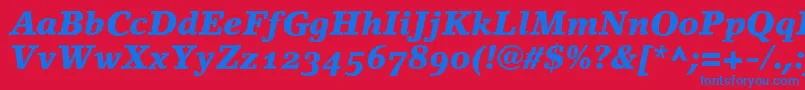 LinoletterBlackItalicOldstyleFigures-Schriftart – Blaue Schriften auf rotem Hintergrund