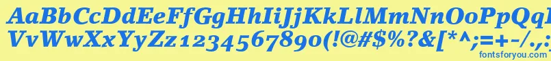 LinoletterBlackItalicOldstyleFigures Font – Blue Fonts on Yellow Background