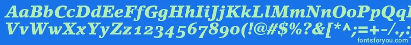 LinoletterBlackItalicOldstyleFigures Font – Green Fonts on Blue Background