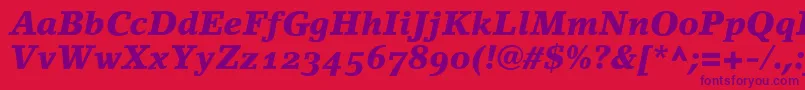 Fonte LinoletterBlackItalicOldstyleFigures – fontes roxas em um fundo vermelho