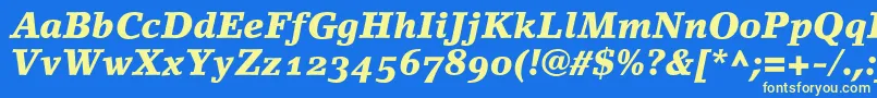 LinoletterBlackItalicOldstyleFigures Font – Yellow Fonts on Blue Background