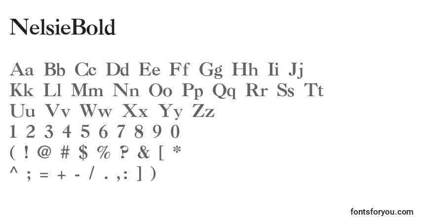 A fonte NelsieBold – alfabeto, números, caracteres especiais