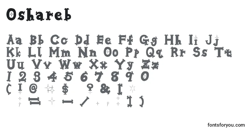 Schriftart Oshareb – Alphabet, Zahlen, spezielle Symbole