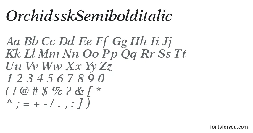 A fonte OrchidsskSemibolditalic – alfabeto, números, caracteres especiais