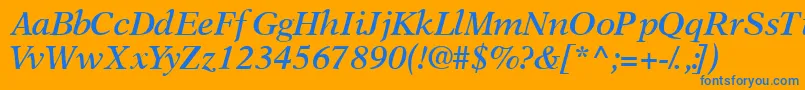 OrchidsskSemibolditalic-Schriftart – Blaue Schriften auf orangefarbenem Hintergrund