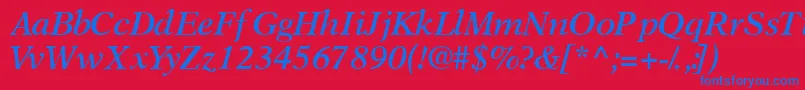 OrchidsskSemibolditalic-Schriftart – Blaue Schriften auf rotem Hintergrund