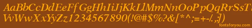 フォントOrchidsskSemibolditalic – オレンジ色の文字が茶色の背景にあります。