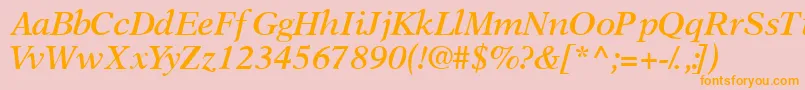 OrchidsskSemibolditalic-Schriftart – Orangefarbene Schriften auf rosa Hintergrund