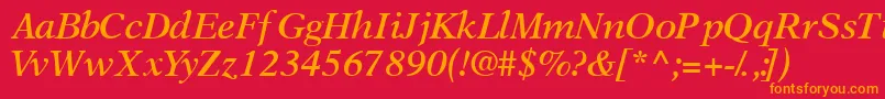 OrchidsskSemibolditalic-Schriftart – Orangefarbene Schriften auf rotem Hintergrund