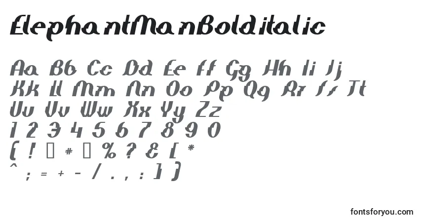 Шрифт ElephantManBolditalic – алфавит, цифры, специальные символы