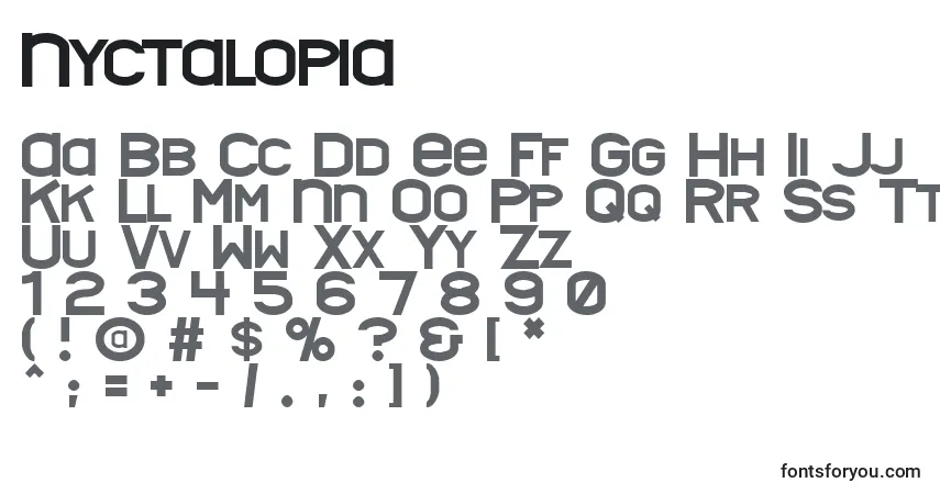 Czcionka Nyctalopia – alfabet, cyfry, specjalne znaki