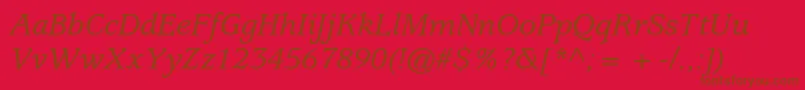 UsherwoodstdMediumitalic-Schriftart – Braune Schriften auf rotem Hintergrund