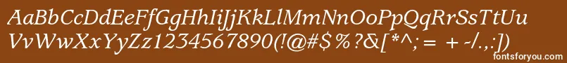 Fonte UsherwoodstdMediumitalic – fontes brancas em um fundo marrom