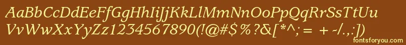 UsherwoodstdMediumitalic-fontti – keltaiset fontit ruskealla taustalla