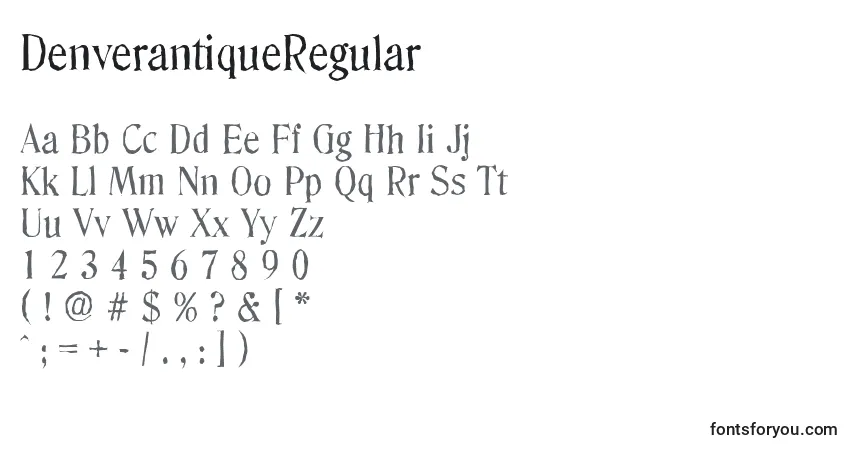 Czcionka DenverantiqueRegular – alfabet, cyfry, specjalne znaki