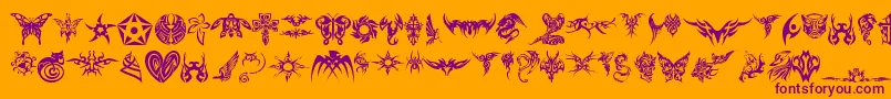 TribalTattooFont-Schriftart – Violette Schriften auf orangefarbenem Hintergrund