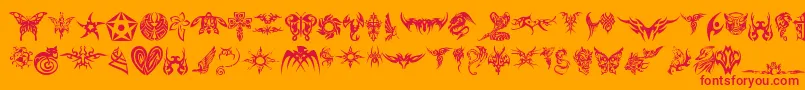 TribalTattooFont-Schriftart – Rote Schriften auf orangefarbenem Hintergrund