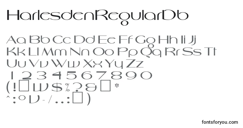 Czcionka HarlesdenRegularDb – alfabet, cyfry, specjalne znaki