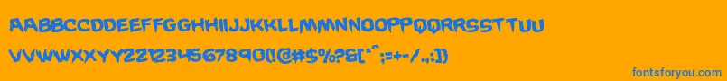 Wickermanrotate-Schriftart – Blaue Schriften auf orangefarbenem Hintergrund