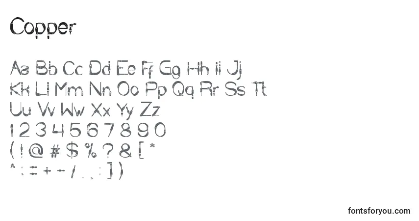 Шрифт Copper – алфавит, цифры, специальные символы