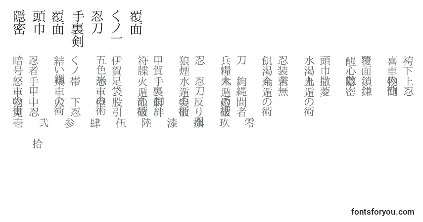 A fonte Shinobi – alfabeto, números, caracteres especiais