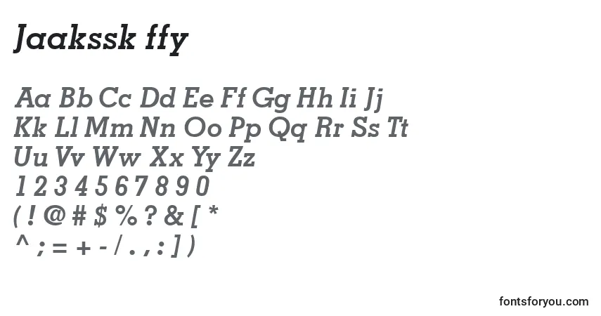 Schriftart Jaakssk ffy – Alphabet, Zahlen, spezielle Symbole