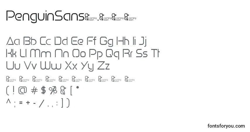 Czcionka PenguinSans0.500 – alfabet, cyfry, specjalne znaki