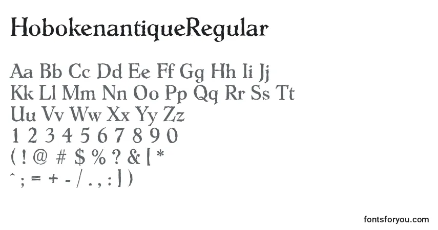 A fonte HobokenantiqueRegular – alfabeto, números, caracteres especiais