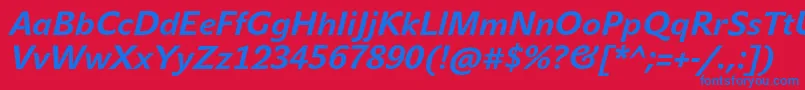 JohnsansTextProBoldItalic-Schriftart – Blaue Schriften auf rotem Hintergrund
