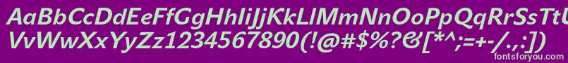 JohnsansTextProBoldItalic Font – Green Fonts on Purple Background