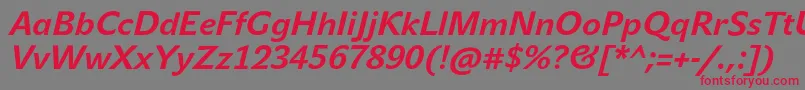 Weitere Informationen zur JohnsansTextProBoldItalic-Schriftart JohnsansTextProBoldItalic-Schriftart – Rote Schriften auf grauem Hintergrund