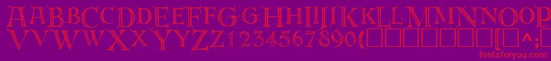 Derooscaps-Schriftart – Rote Schriften auf violettem Hintergrund