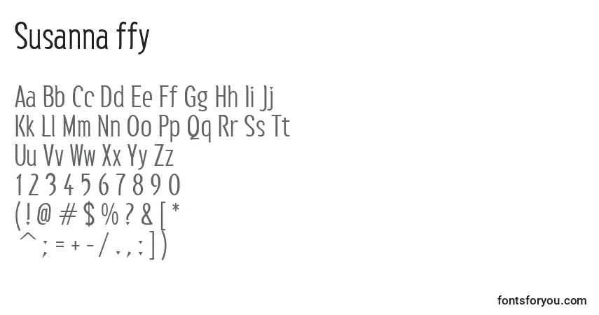 Czcionka Susanna ffy – alfabet, cyfry, specjalne znaki