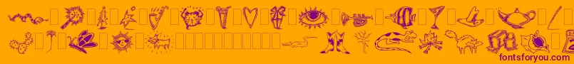 DfInspirationsTwoLetPlain.1.0 Font – Purple Fonts on Orange Background