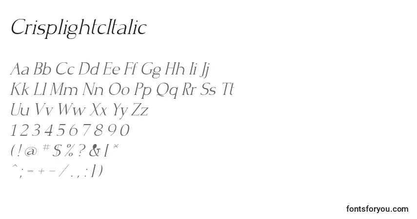 Шрифт CrisplightcItalic – алфавит, цифры, специальные символы