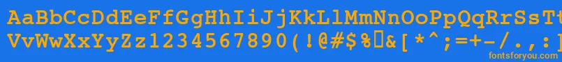 フォントJackinputBold – オレンジ色の文字が青い背景にあります。